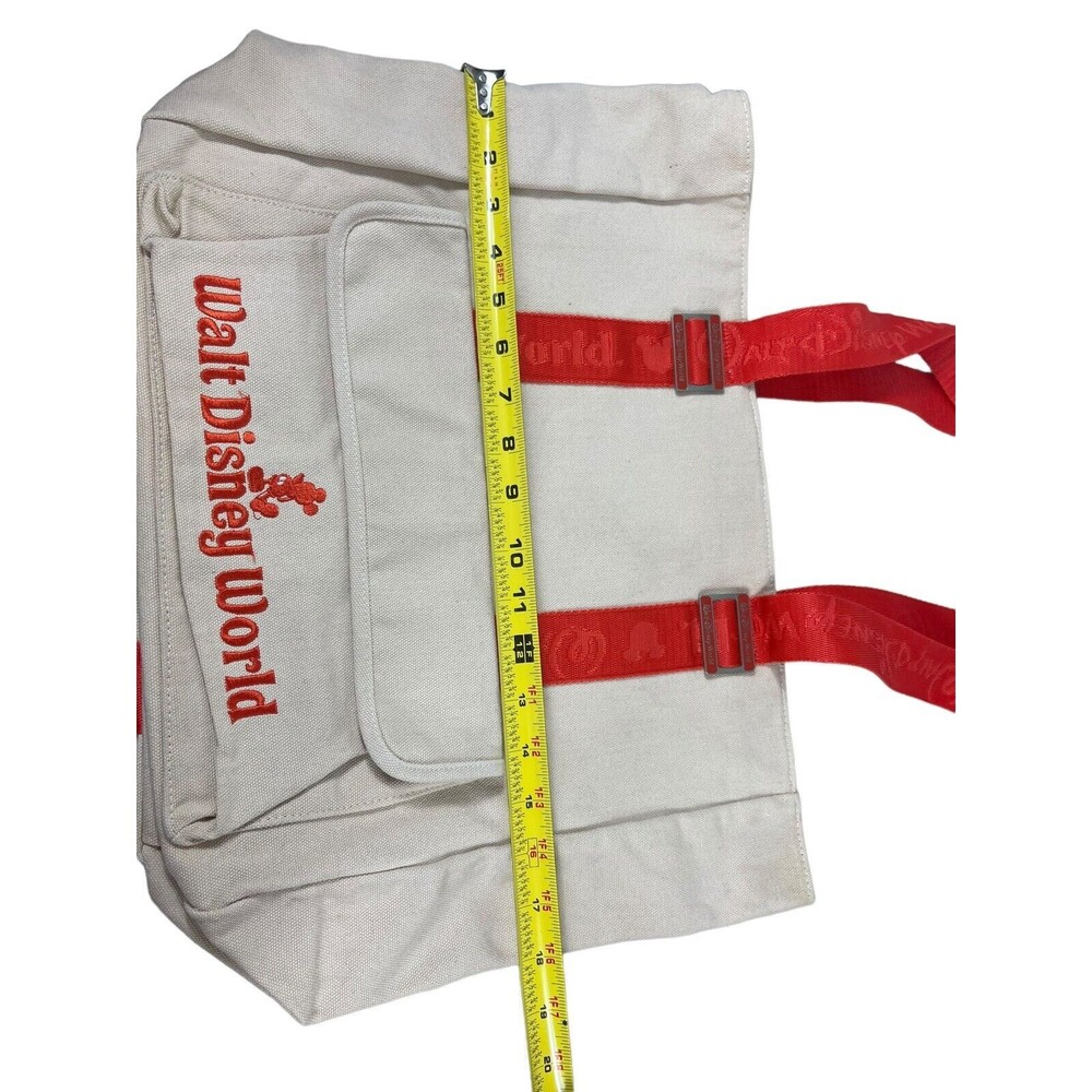 Walt Disney World Tan Canvas Beach Travel Vacation Tote Bag With Orange Straps - Picture 9 of 14